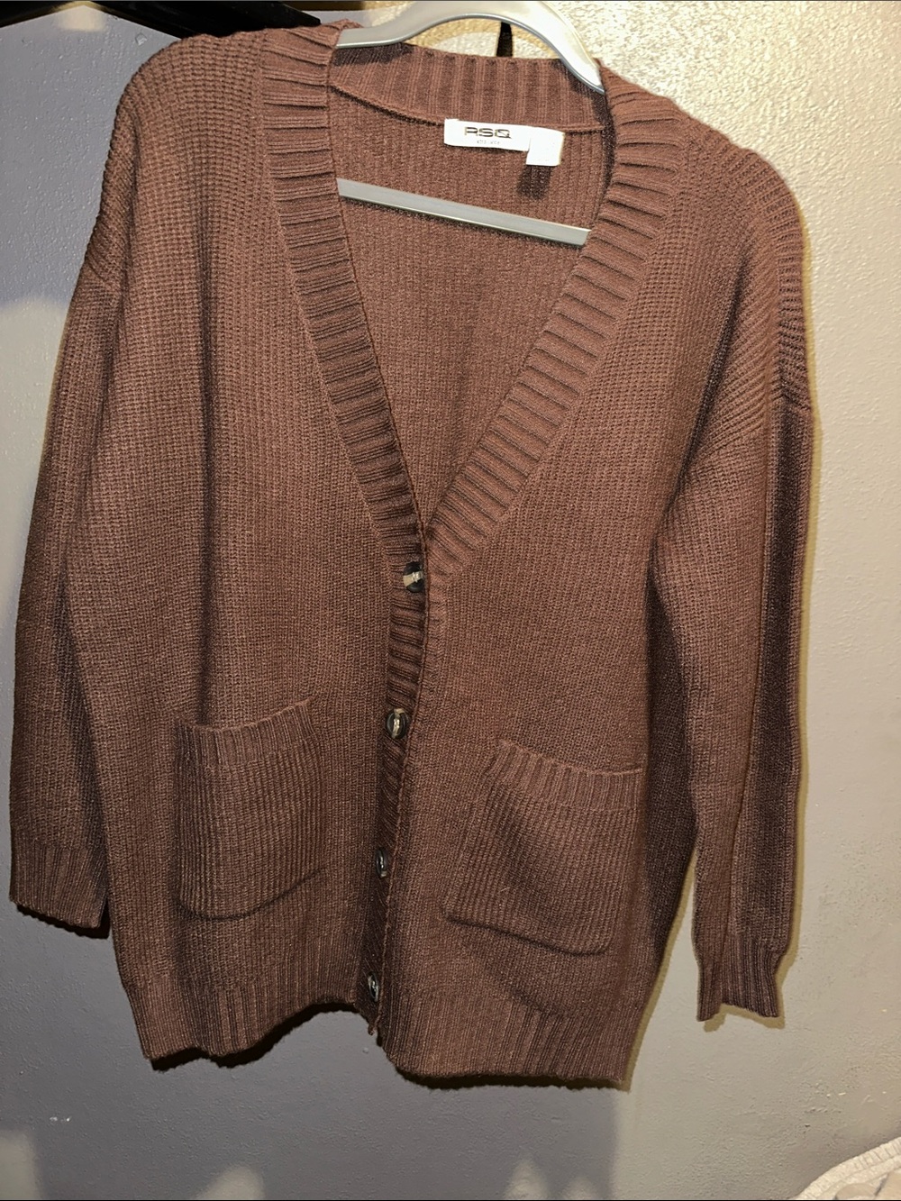 RSQ Brown Button Front V-Neck Cardigan